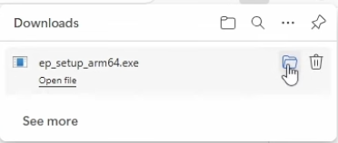 Downloads panel showing the installer file