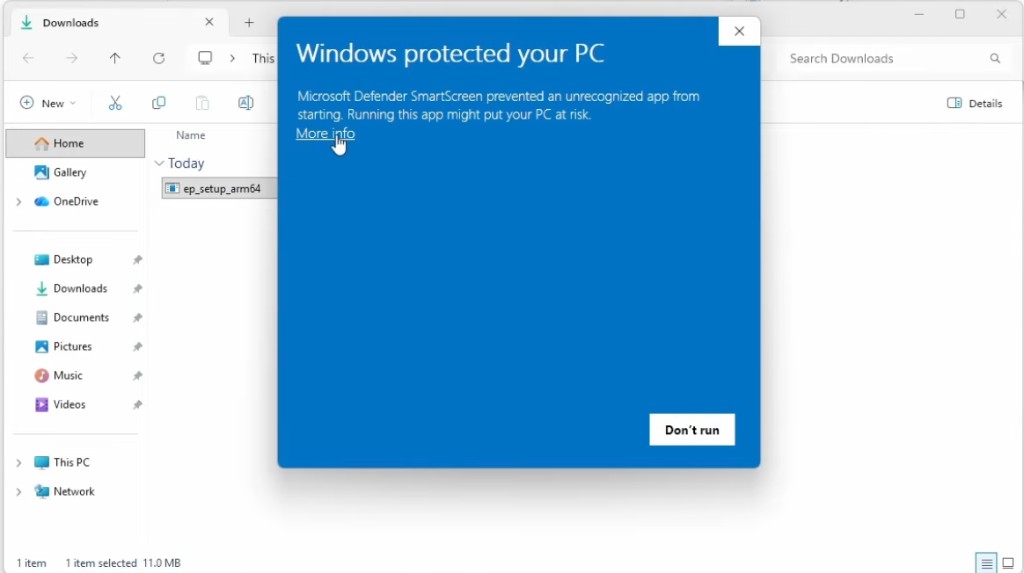 Downloads warning menu showing the "Keep" option